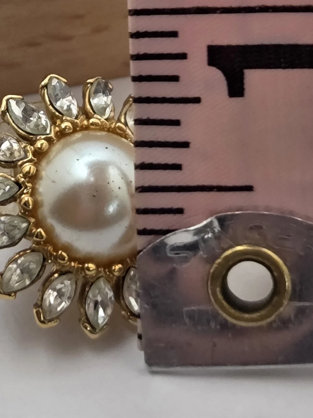 Vintage Monet Faux Pearl & Rhinestone Sunburst Stud Earrings | Gold Tone Pierced